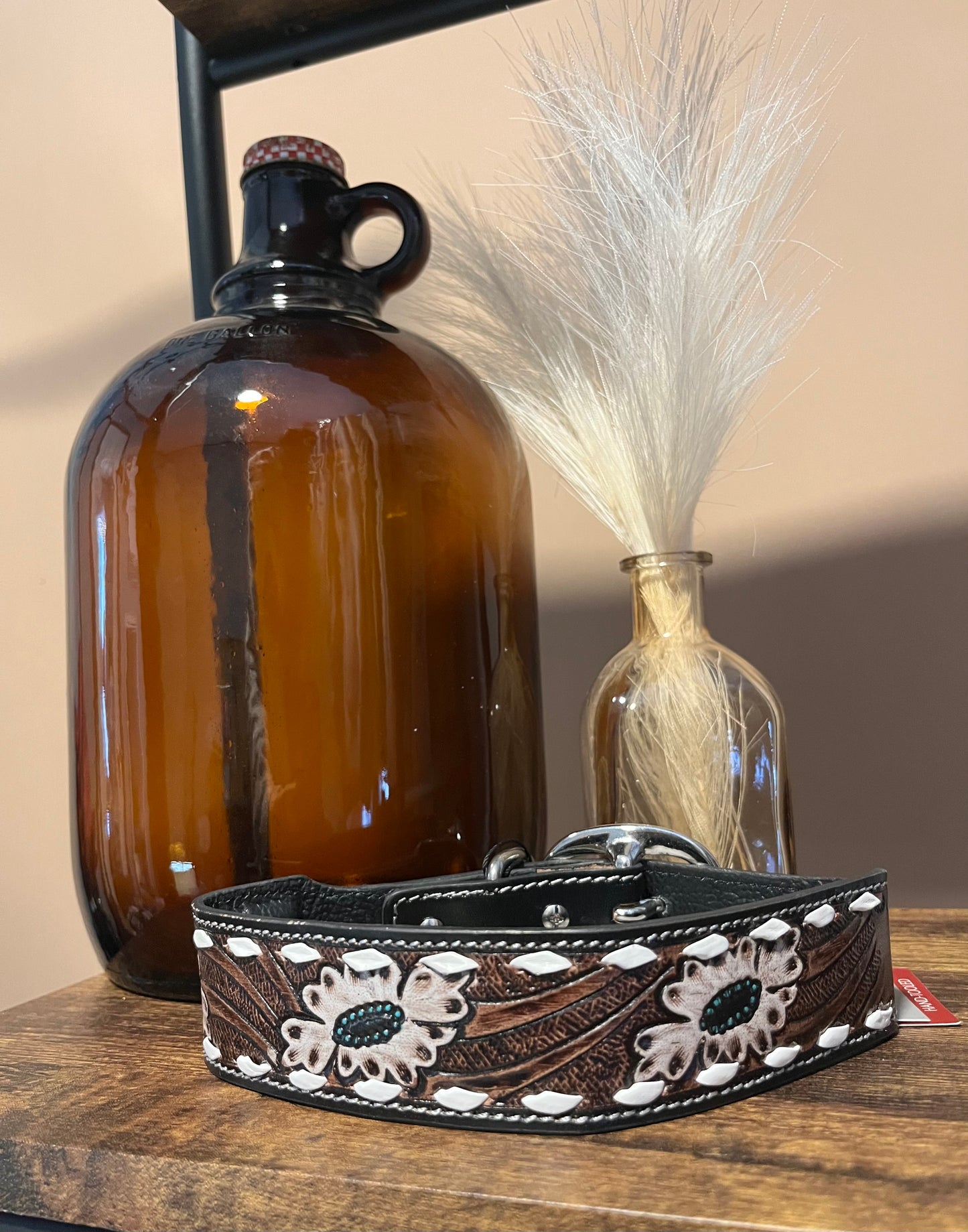 Hotshots Tooled Leather Dog Collar