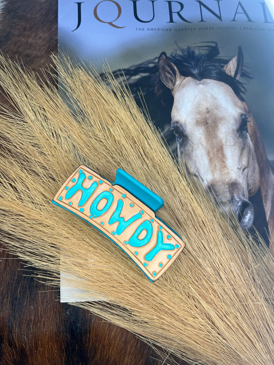 Howdy Tooled Leather Hair Clip