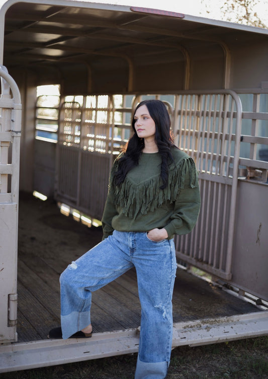 The Olive Fringe Sweater