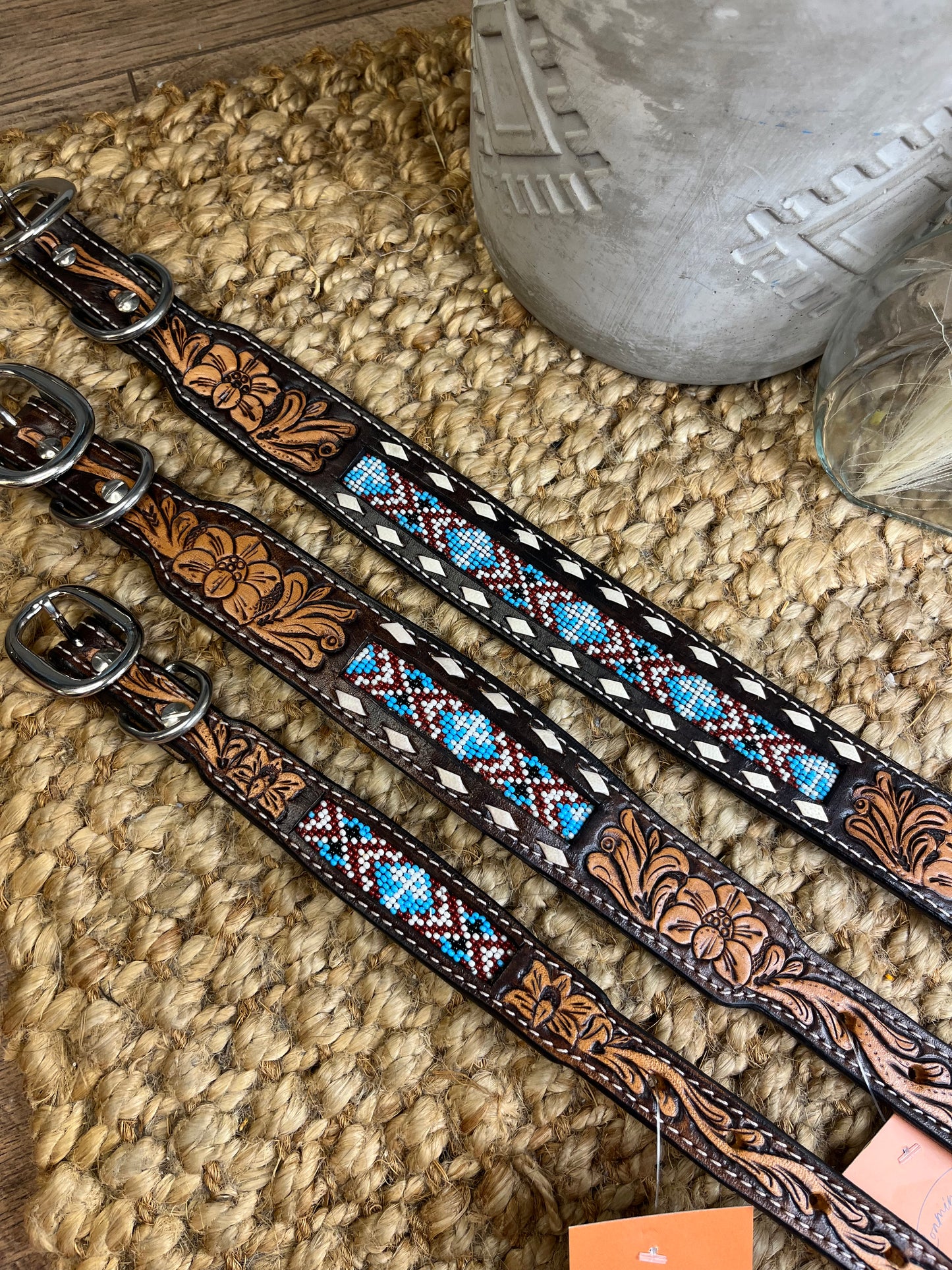 The Bruno Beaded Leather Dog Collar